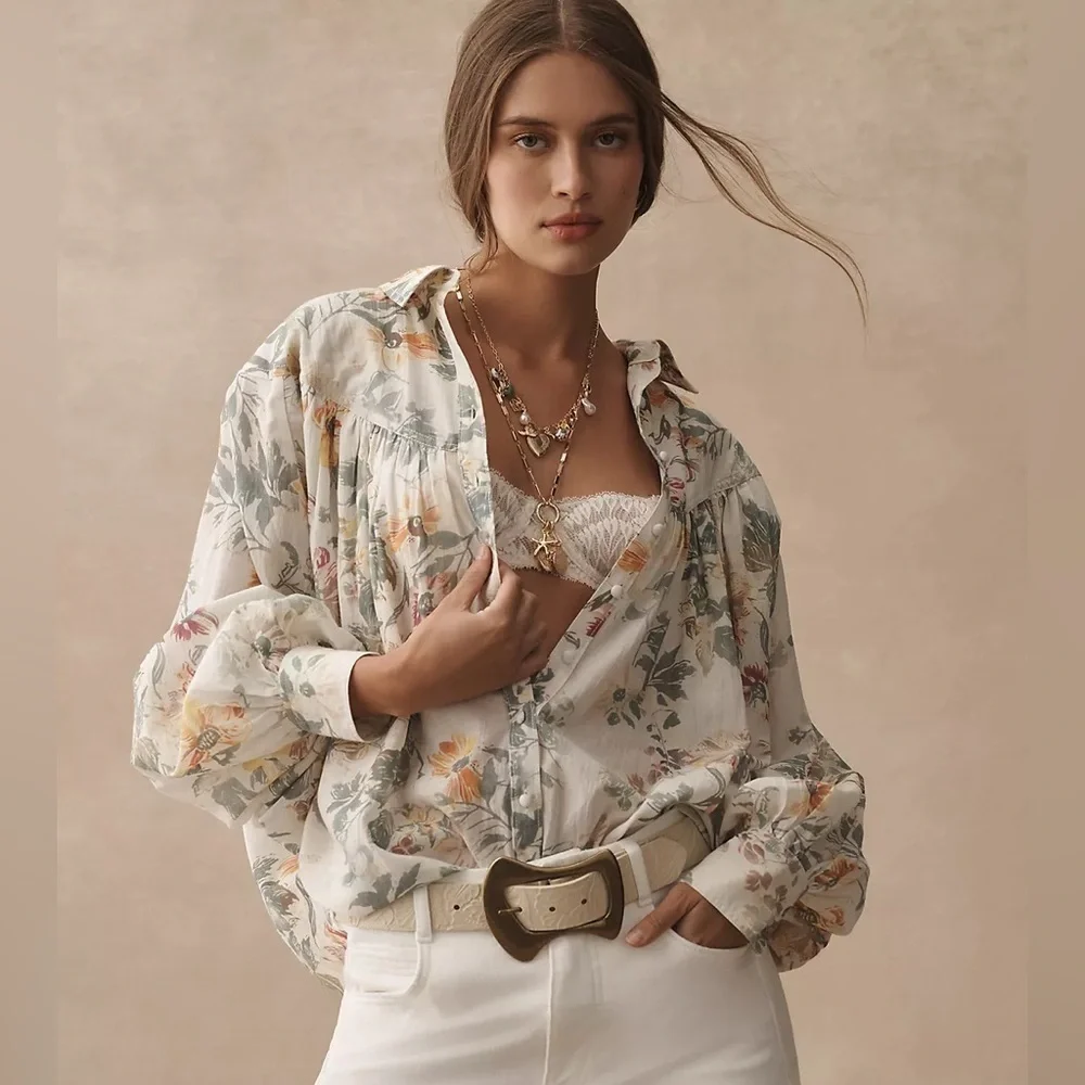 NWT! Anthropologie Pilcro Batwing Yoke Blouse -Size Small 🎥1️⃣